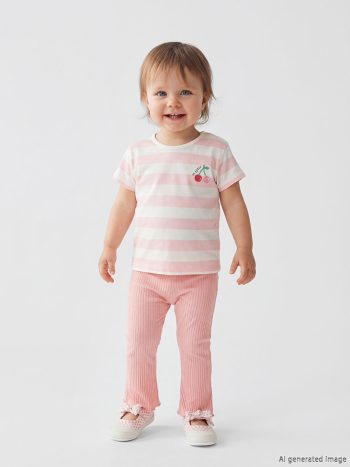 Ecru Striped Print Baby Girl Set