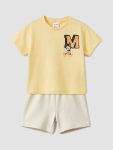 Orange Mickey Mouse Print Boys' Baby T-Shirt and Shorts Set
