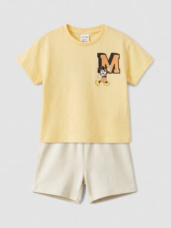 Orange Mickey Mouse Print Boys' Baby T-Shirt and Shorts Set