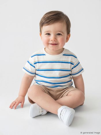 Beige Striped Boys' Baby T-Shirt and Shorts Set