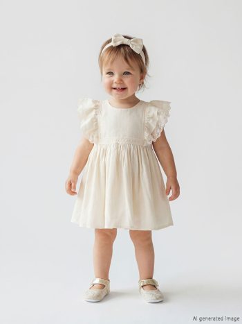 Beige Ruffled Baby Girl Dress with Headband