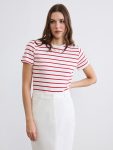 Red Bicycle Neck Striped Women's T-Shirt