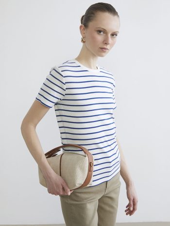 Blue Striped V-Neck Women's T-Shirt