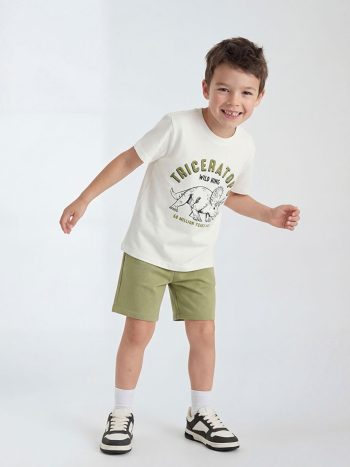 Ecru Print Boys' T-Shirt and Shorts Set