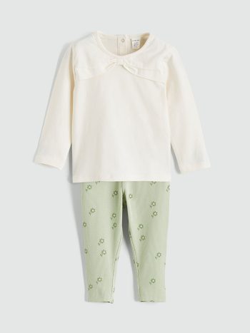 Beige Girl Baby Long Sleeve Blouse and Leggings Set