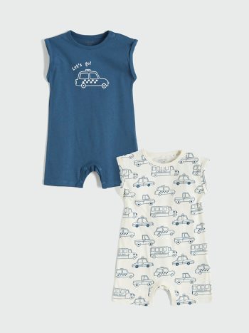Ecru 2-Pack Printed Romper for Baby Boys