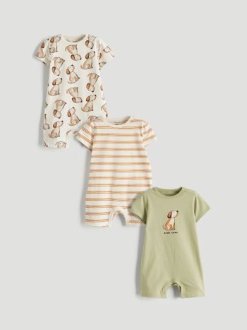 Ecru Bicycle Collar Printed 3-Pack Baby Boy Jersey Romper