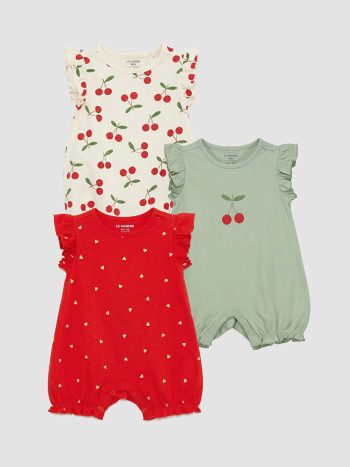 Ecru Baby Girl Ruffle Jersey Romper 3-Pack