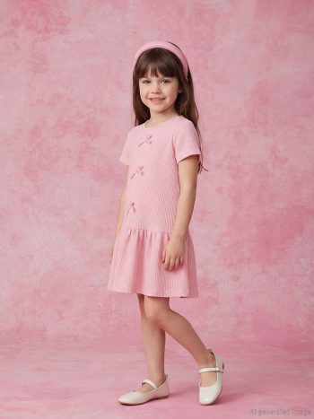 Pink Bicycle Collar Bow Detail Girls' Dress