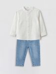 Beige Baby Boy Shirt and Jeans Set