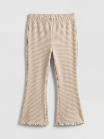 Beige Spanish Cuff Ribbed Baby Girl Knit Leggings