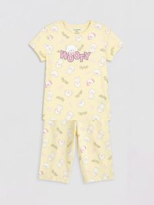 Yellow V-Neck Girls' Pajama Set