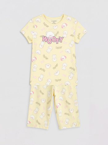 Yellow V-Neck Girls' Pajama Set