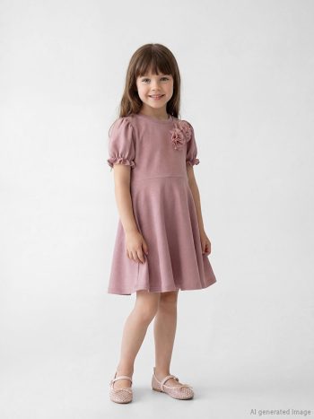 Pink Bicycle Collar Floral Detail Girls' Dress