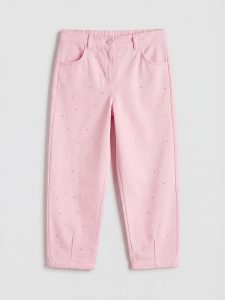 Pink Girls' Stone-Embellished Gabardine Trousers