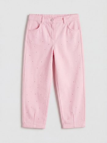 Pembe Kız Çocuk Taşlı Gabardin Pantolon