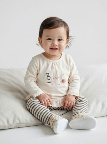 Ecru Print Baby Girl Blouse and Leggings Set