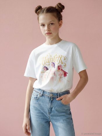 White K-Pop Demon Hunters Print Girls' T-Shirt