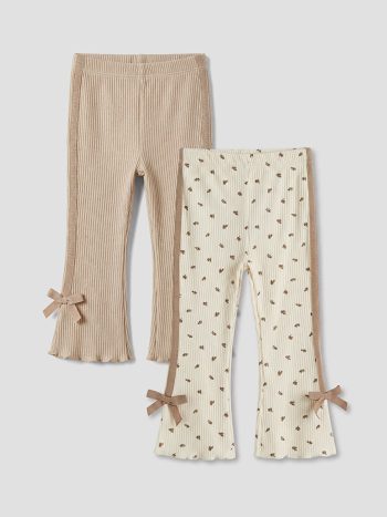 Beige Spanish Flare Baby Girl Leggings 2-Pack