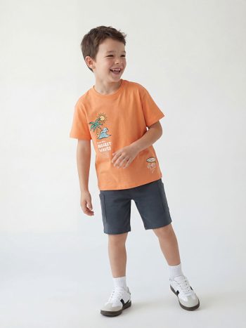Orange Printed Boys T-Shirt and Shorts Set