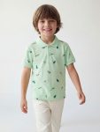 Green Polo Collar Printed Boys' Piqué T-Shirt
