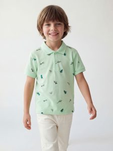 Yeşil Polo Yaka Desenli Erkek Çocuk Pike Tişört