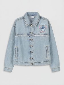 Blue Stitch Print Girls' Denim Jacket