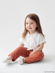Red Floral Girl Baby Gabardine Pants