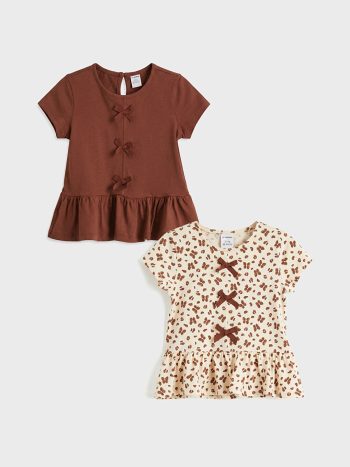 Brown Bow Detail Girls' T-Shirt 2-Pack