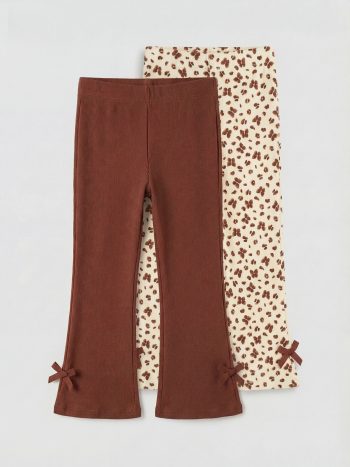 Ecru Spanish Flared Girl's Ribbed Legging Pants 2-Pack