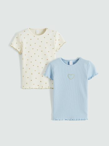 Lila Print Girls' Ribbed T-Shirt 2-Pack