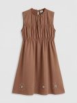 Brown Ruffled Collar Stone-Embellished Girls' Gabardine Dress