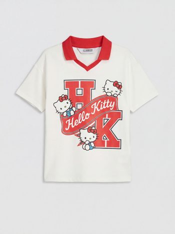 Ecru Polo Collar Hello Kitty Licensed Girls' T-Shirt