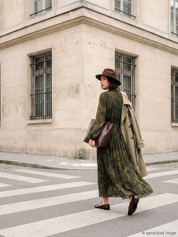 Mixed Pattern Pleated Chiffon Shirt Dress