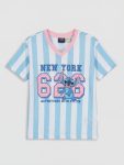 Blue V-Neck Stitch Print Girls' T-Shirt
