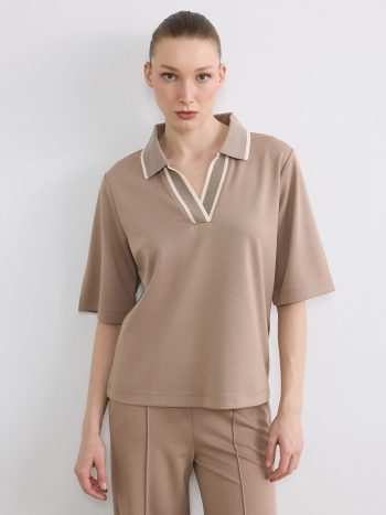 Brown Polo Neck Soft Touch Women's T-Shirt