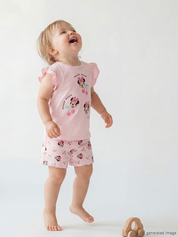 Pink Minnie Mouse Print Girls' Baby T-Shirt and Shorts Set