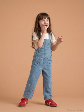 Indigo Hello Kitty Embroidered Girls' Jean Overalls