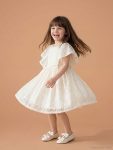 Ecru Bicycle Collar Girls' Lace Dress