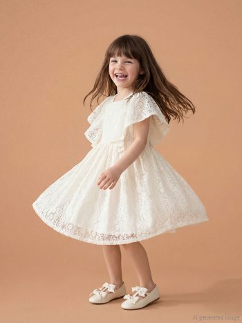Ecru Bicycle Collar Girls' Lace Dress