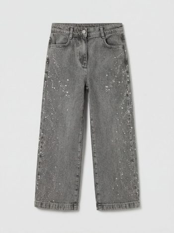 Girls' Embroidered Stonewash Jeans in Gray