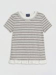 Gray Striped Scoop Neck Girls' T-Shirt