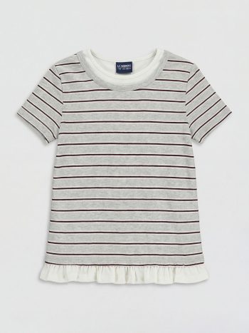Gray Striped Scoop Neck Girls' T-Shirt