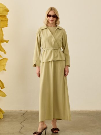 Sage Green Mara Wrap Button-Up Slip Dress Set