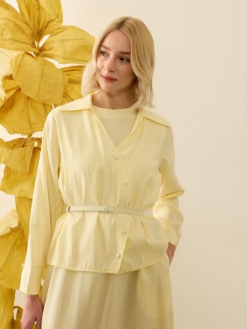 Mara Wrap Coat Buttoned Slip Dress Set in YELLOW