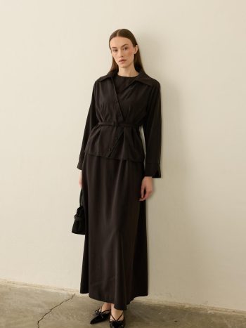 Mara V-Neck Buttoned Lined Camisole Dress Set in BLACK