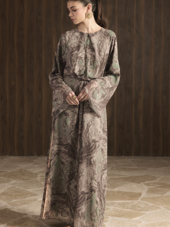 فستان شيفون بتصميم ضبابي - لون كاكي