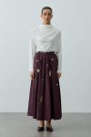Embroidered Gather-Waist Skirt in Mulberry