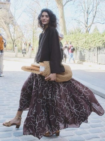 Embroidered Godet Skirt - Bitter Coffee