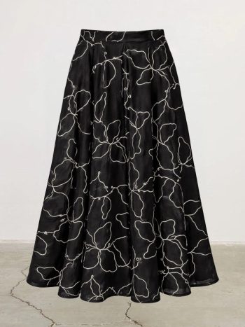 Embroidered A-Line Skirt in Black
